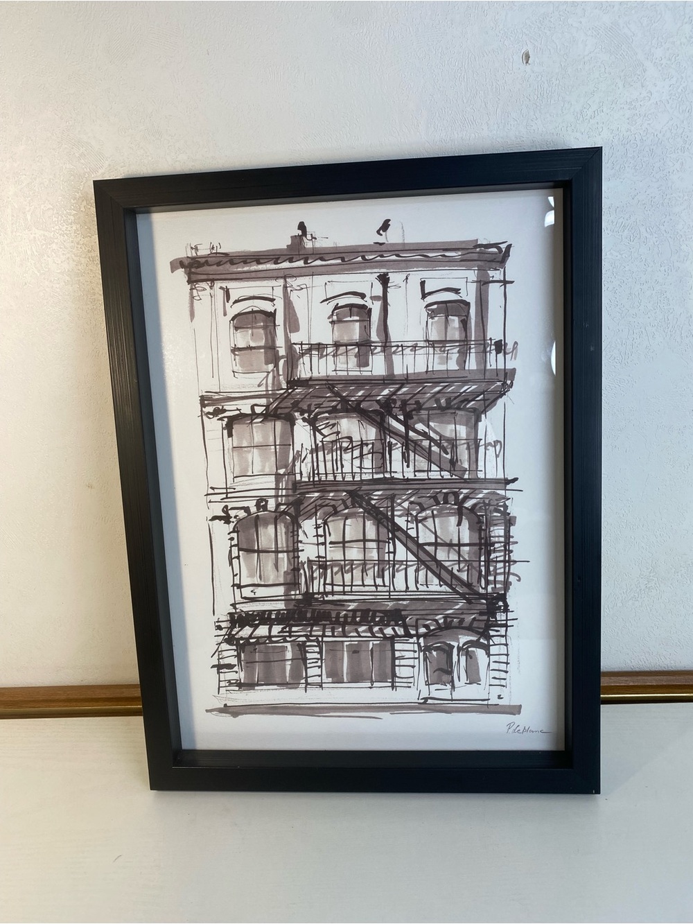 P. Deplome Framed 16" X 12" Wall Hanging of Apartment City Building New Print
